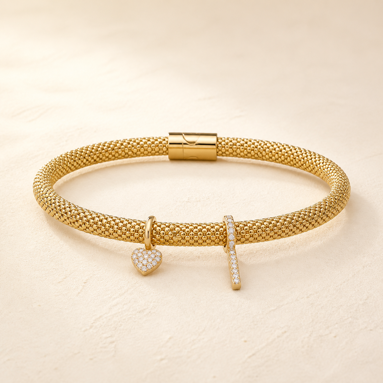 Gold and Diamond Charm Bangle