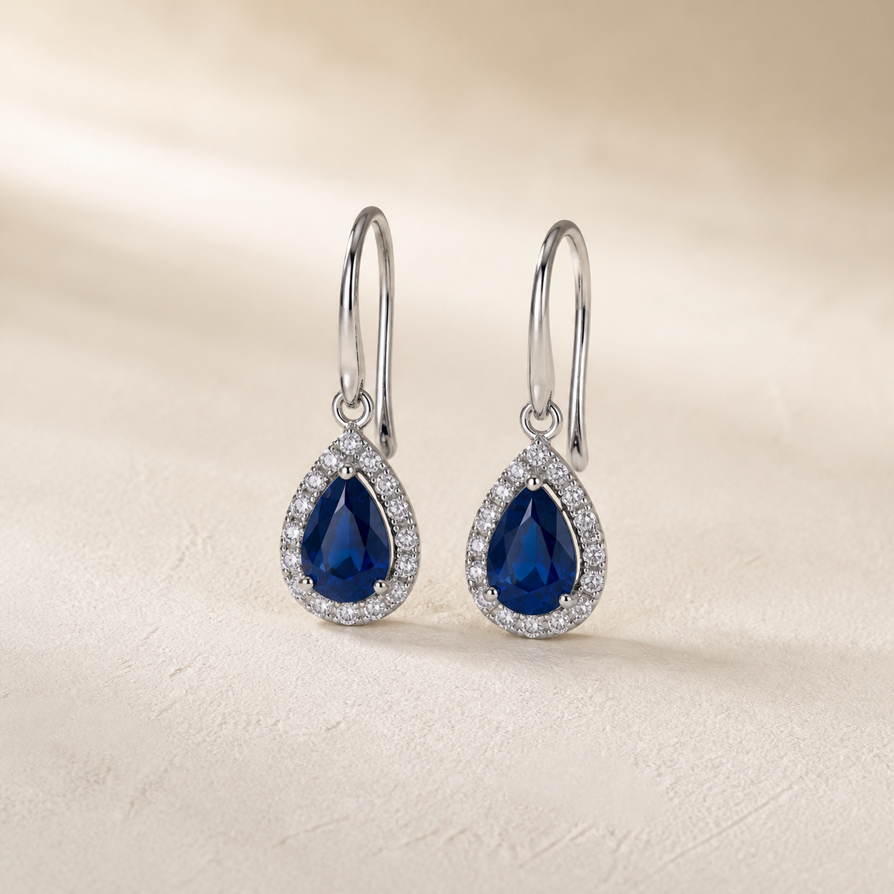 Sapphire Halo Drop Earrings